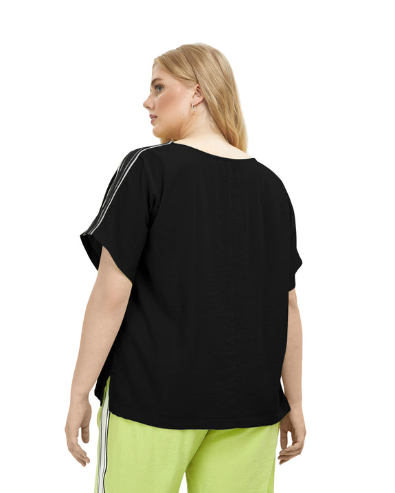 Mat Top with Athleisure Stripe Trim On Sleeve