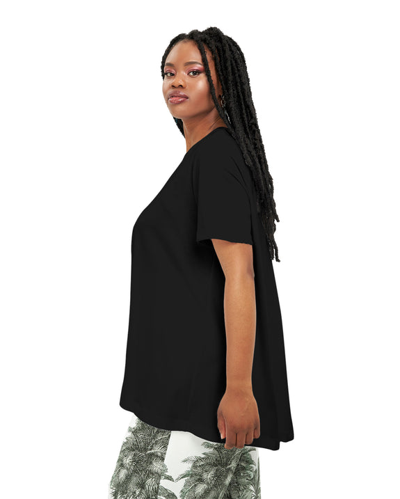 Mat V-Neck A-Line Short Sleeve Tee with Inverted Pleat in Front and Back in Black