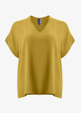 front view of Mat plus size air-wash textured polyester Short Sleeve V-Neck top in Dijon