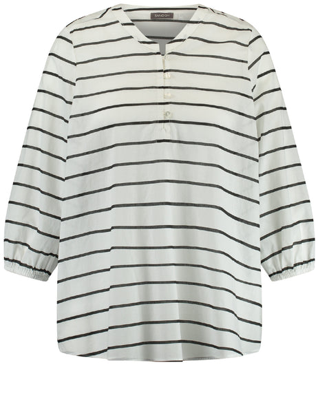 Samoon Horizontal Striped Shirt in White Stripe