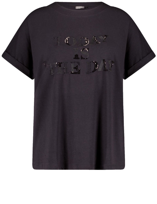 Samoon Beaded "Today is the Day" T-shirt in Black