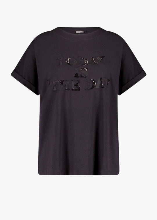 Samoon Beaded "Today is the Day" T-shirt in Black