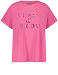 front view of plus size Samoon Beaded "Today is the Day" T-shirt in Pink
