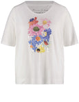 front view of plus size Samoon Short Sleeve Tee with Floral Sequin Motif in White