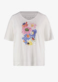 Samoon Short Sleeve Tee with Floral Sequin Motif in White