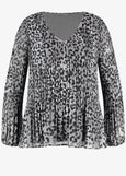 Samoon Animal Print V-Neck Plisse Pleated Top in Grey Prt