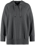 front view of Samoon plus size Long sleeve Hoodie With Tape Drawstring in Charcoal Melange