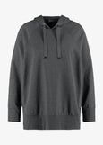 Samoon Long sleeve Hoodie With Tape Drawstring in Charcoal Melange