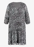 Samoon Animal Print V Neck Long Plisse Pleated Dress in Grey Print