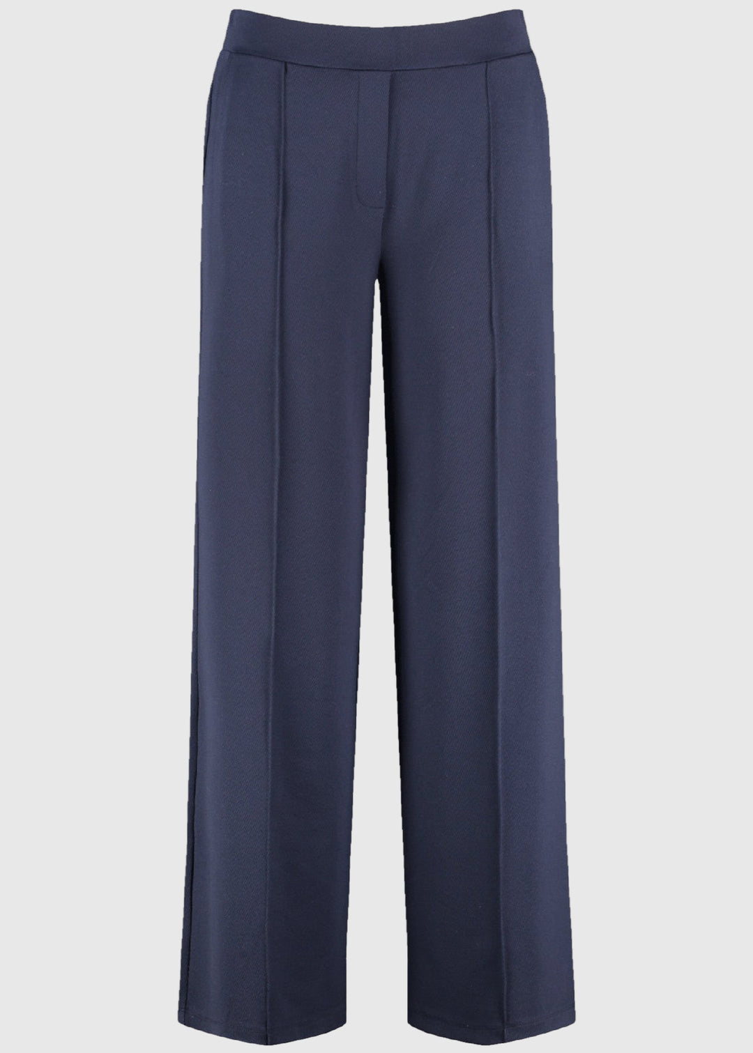 front view of plus size Samoon Jersey Wide Leg Pant in Dark Lake Blue