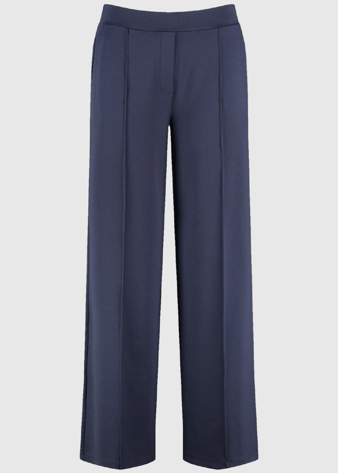 front view of plus size Samoon Jersey Wide Leg Pant in Dark Lake Blue