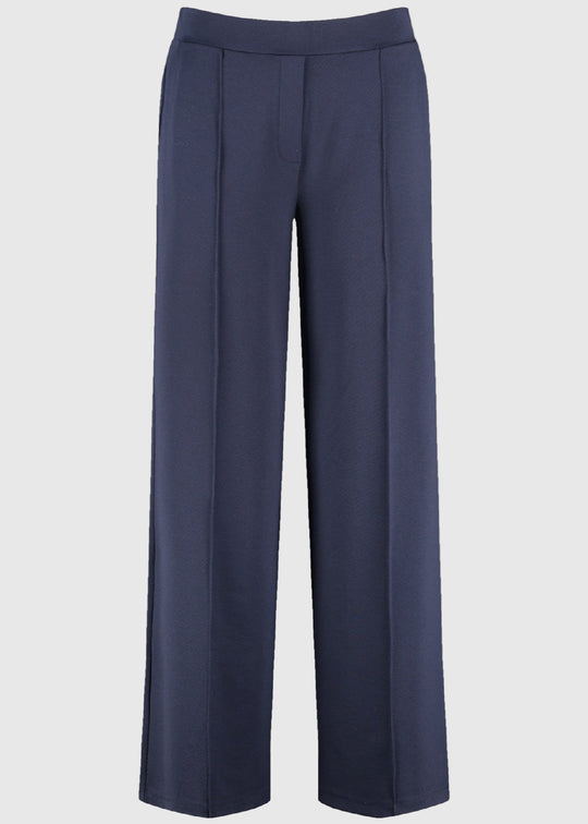 front view of plus size Samoon Jersey Wide Leg Pant in Dark Lake Blue