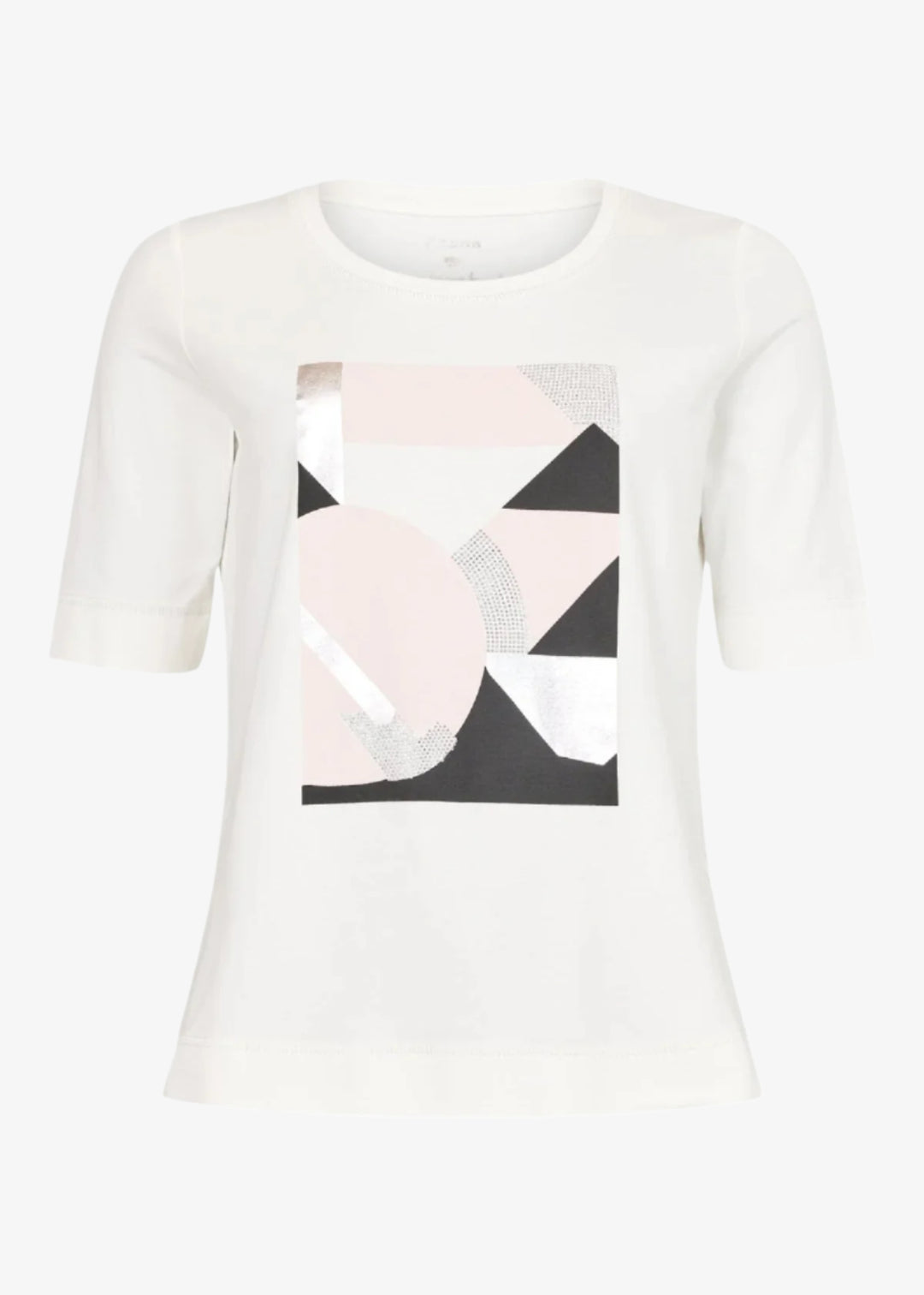 I'Cona Scoop-neck tee with Graphic Print Front in Off-White