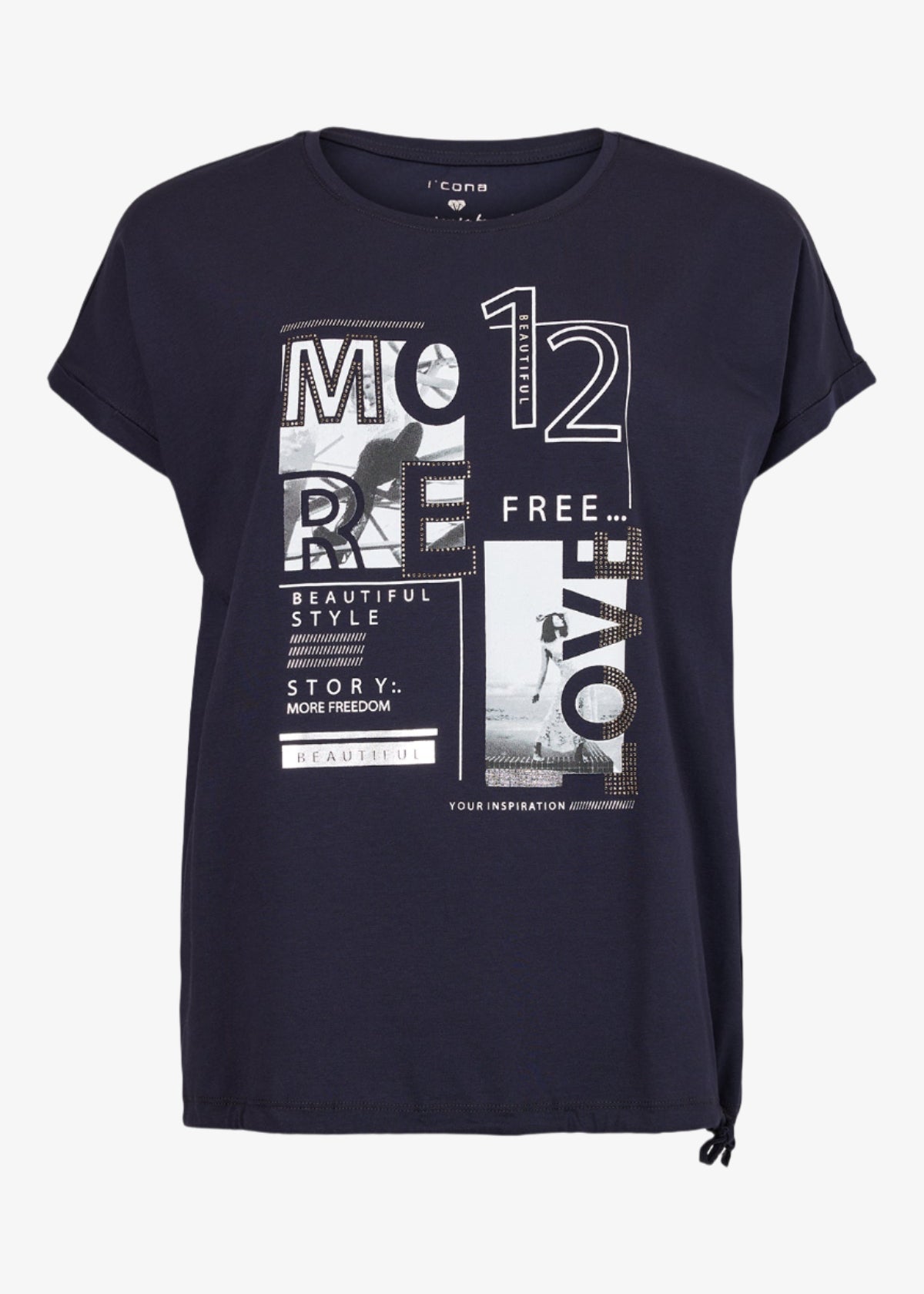 I'Cona Graphic Tee with Drawstring Hem in Navy