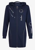 I'Cona Long Zip Front Jacket with Graphic Print in Navy