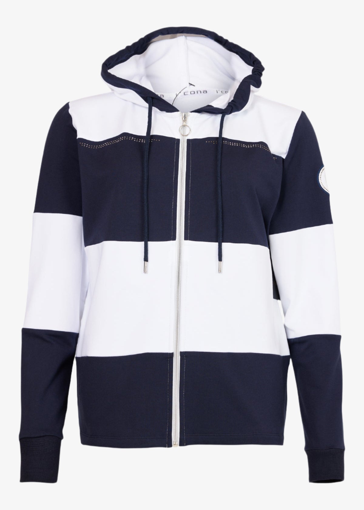 I'Cona Striped Zip Front Hoodie in White/Navy