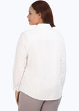 back view of plus size Foxcroft Diana Long Sleeve Classic Cotton Shirt in White