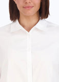 close up Front view of plus size Foxcroft Diana Long Sleeve Classic Cotton Shirt in White