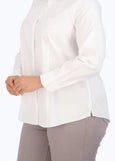 side close up view of plus size Foxcroft Diana Long Sleeve Classic Cotton Shirt in White