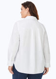 back view of plus size Foxcroft Boyfriend Pinpoint No Iron Long Sleeve Tunic Shirt in White