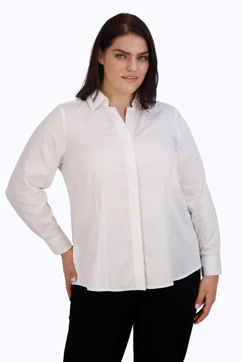 Foxcroft Drape Pearls jacquard Taylor Long Sleeve Shirt in White