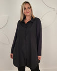 Toni T. Taffeta long shirt with Jersey Sleeves in Black