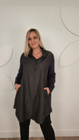 Toni T. Taffeta long shirt with Jersey Sleeves in Dk. Taupe