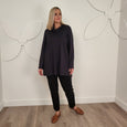Toni T. Long Jersey A-line Tunic with Cowlneck in Black