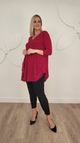 Sympli 3/4 Sleeve Nu Drama Tunic in Red