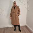 Junge Wool Blend Reefer Coat with Notch Collar and Raglan Sleeve in Camel