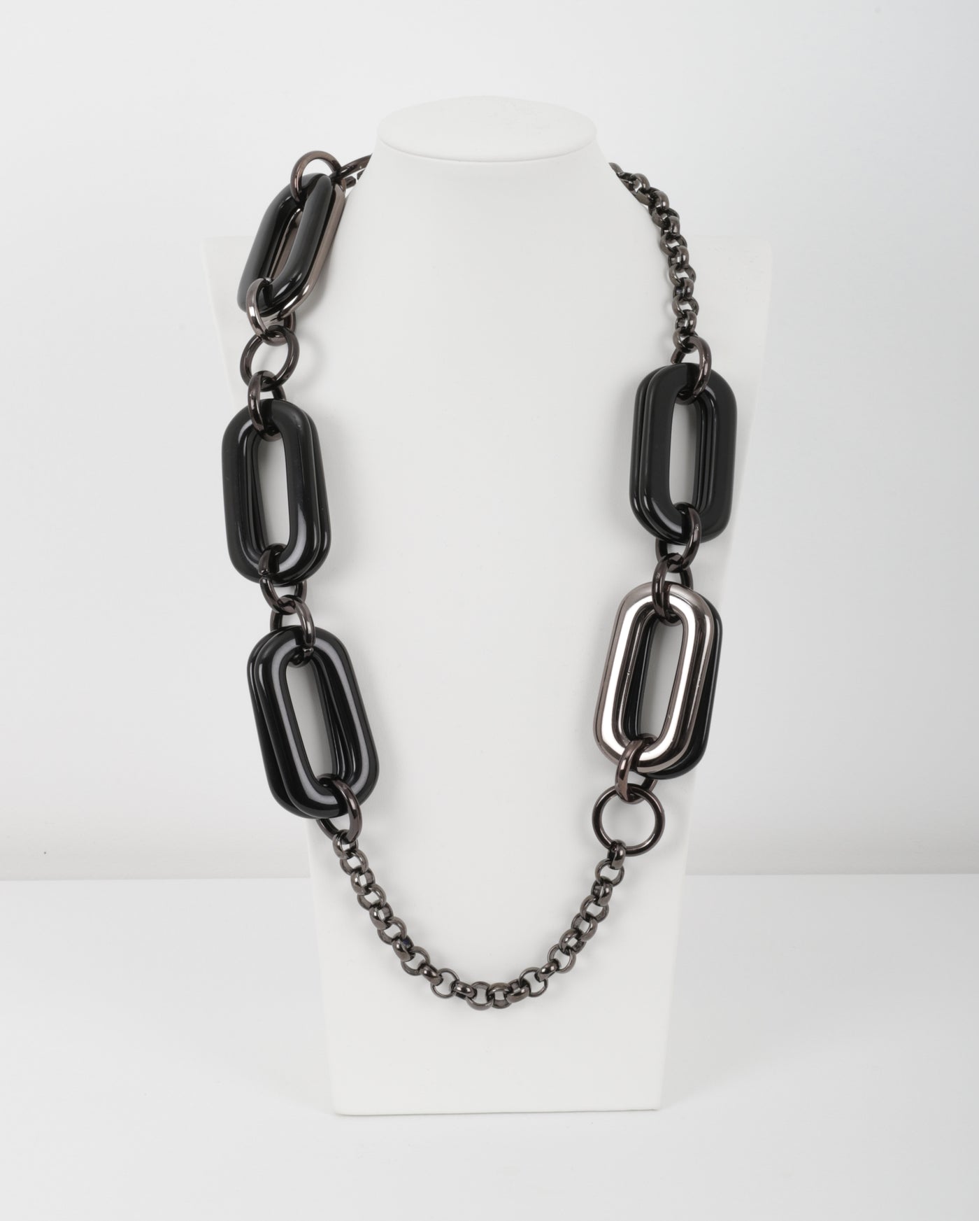 Merx Long Oval ring in Resin and Hematite Combination Necklace