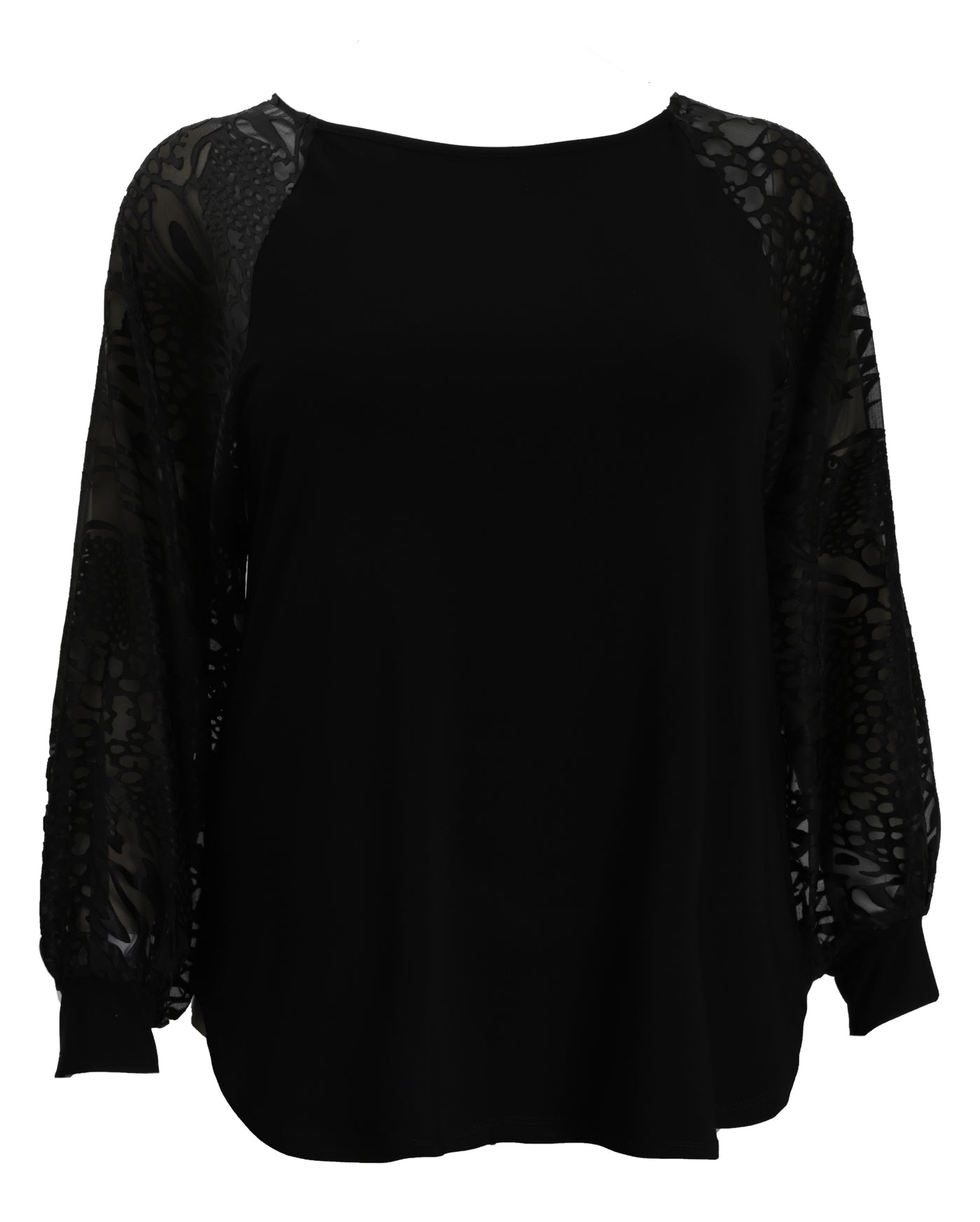 Joseph Ribkoff Jersey Top with Burnout Cuffed Sleeve in Black