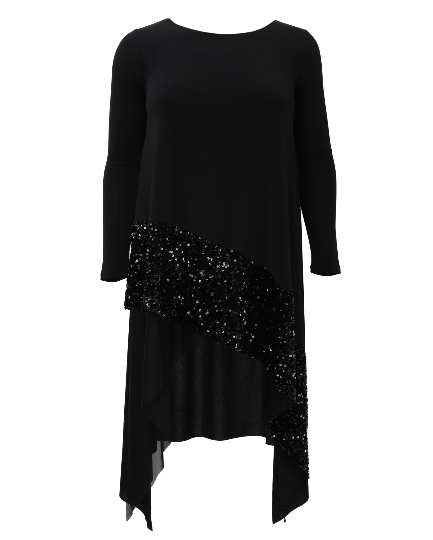 Igor Madagascar Asymmetrical Jersey Tunic with Beading in Black