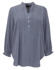 NYDJ Pleat Front Tinus Heritage Geo Aviary Peasant Blouse in Heritage Geo Blue