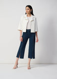 front view of plus size Joseph Ribkoff Culotte Jean with Embellishment in Dk. Denim