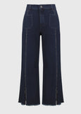 front view of plus size Joseph Ribkoff Culotte Jean with Embellishment in Dk. Denim