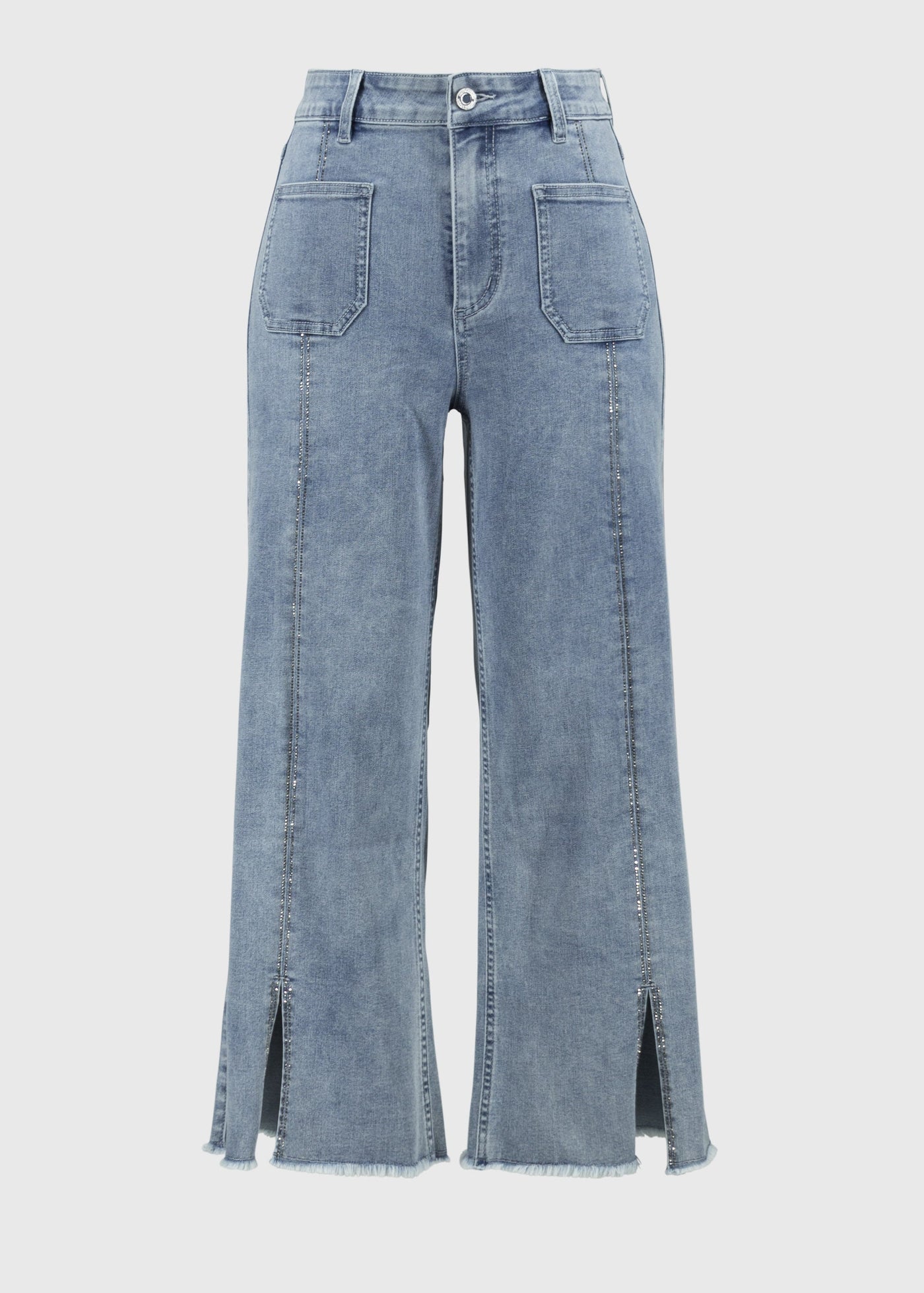 front view of plus size Joseph Ribkoff Culotte Jean with Embellished Front Seam