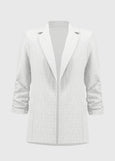front view of plus size Joseph Ribkoff Woven Jacquard Textured Blazer in White