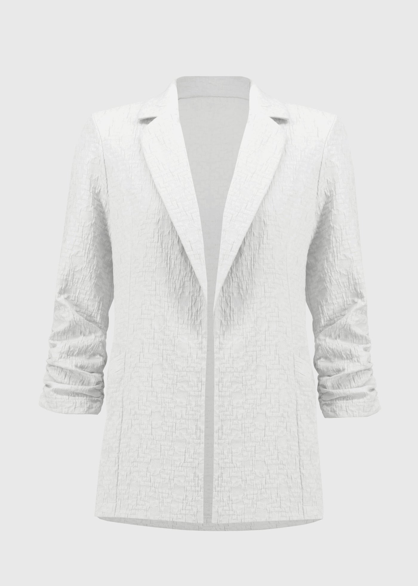 front view of plus size Joseph Ribkoff Woven Jacquard Textured Blazer in White