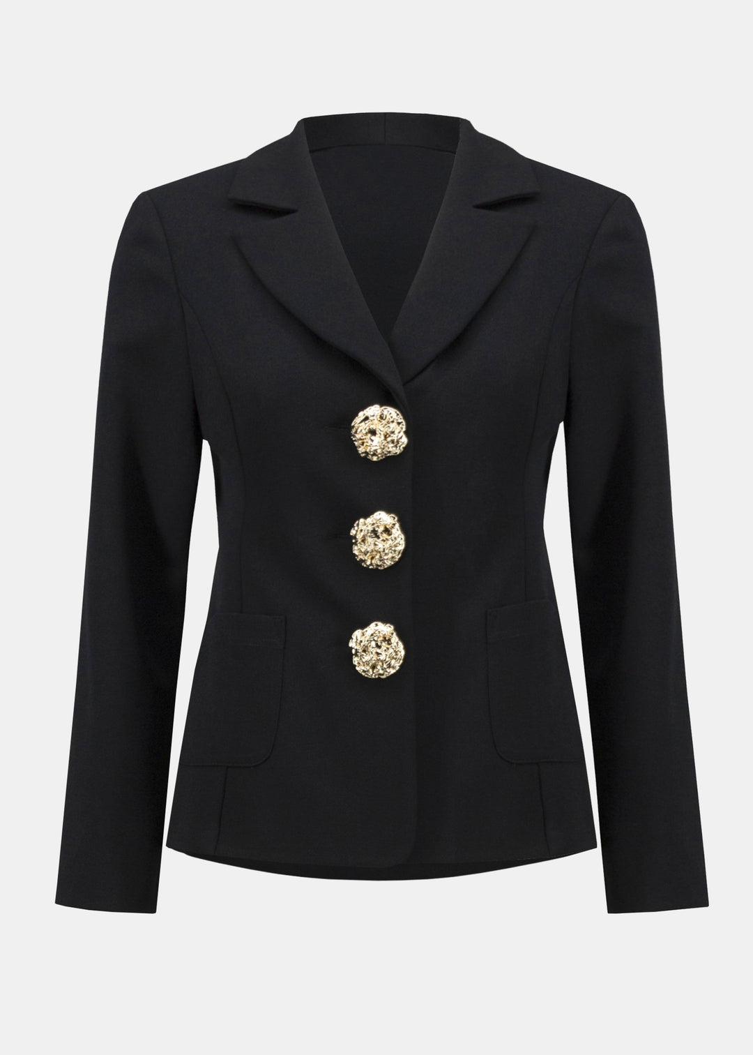 Joseph Ribkoff Scuba Crepe Blazer with Gold Buttons in Black