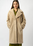 front view of plus size Joseph Ribkoff Faux Fur Notch lapel Coat in almond