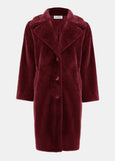 front view of plus size Joseph Ribkoff Faux Fur Notch lapel Coat in Merlot
