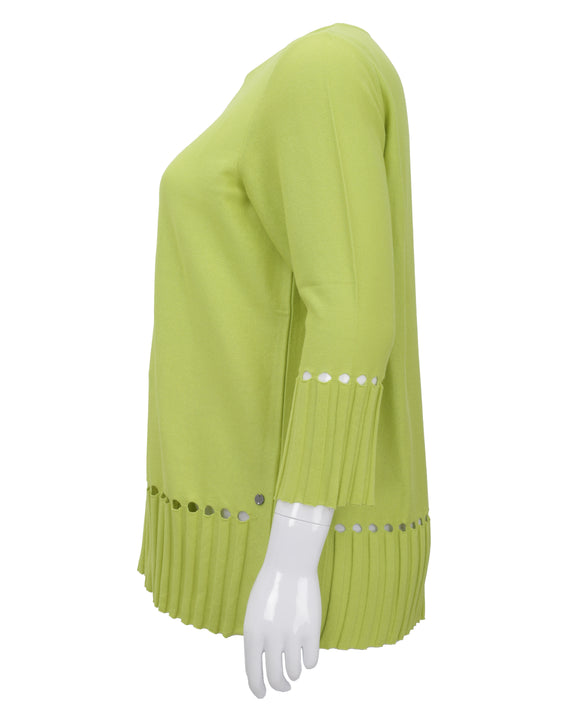 Verpass Pullover With Openwork Sleeve and Rib Hem Trim in Lime