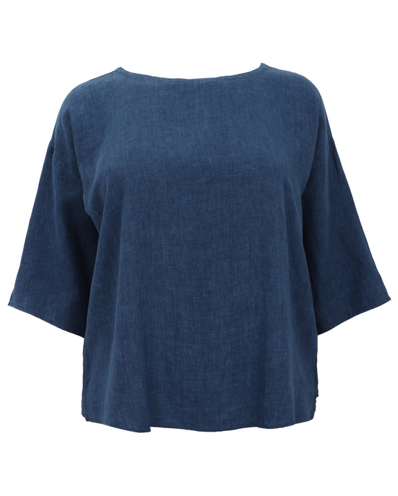 Eileen Fisher Washed Organic Delave Bateau Neck Box Top with Three Quarter Sleeves