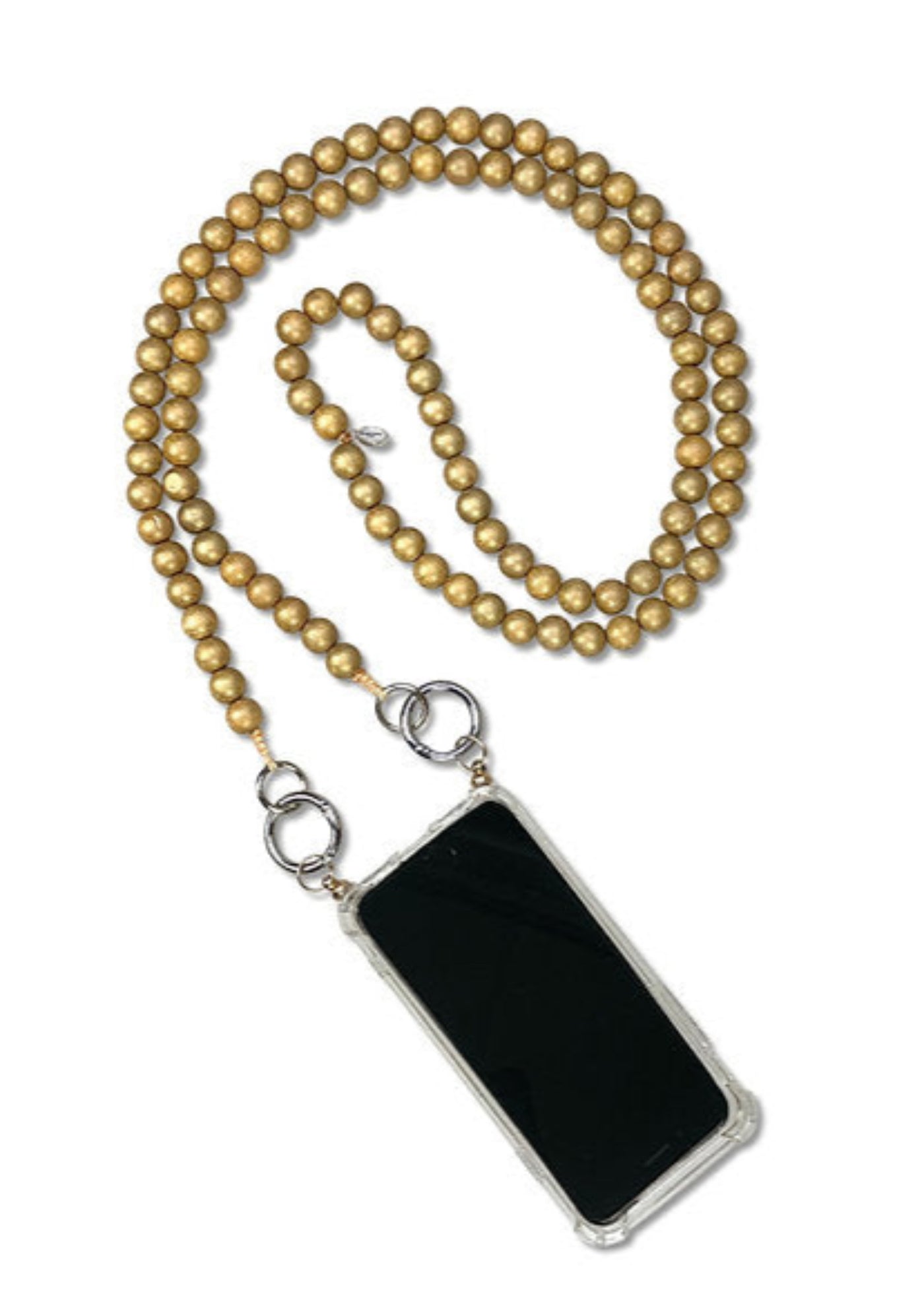 Mo Bead Gold Wood Bead Phone Chain with Universal Phone Patch