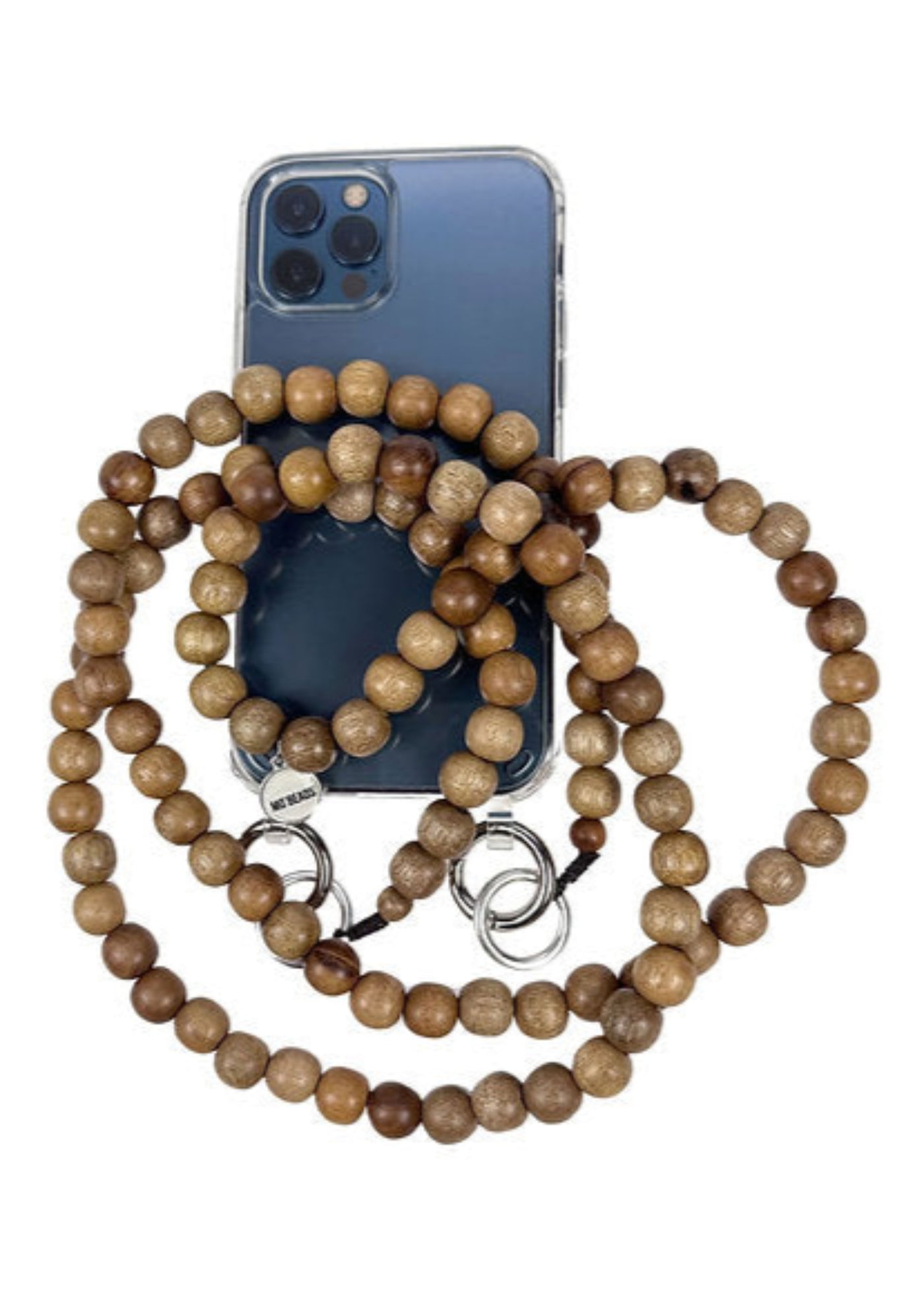 Mo Bead Brown Natural Wood Bead Phone Chain with Universal Phone Patch