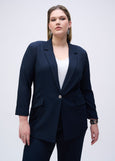 front view of plus size Joseph Ribkoff Seersucker Straight Blazer in Midnight