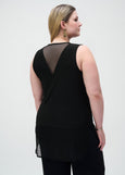 back view of plus size Joseph Ribkoff Silky Knit and Mesh Tank Top with Curved Hem in Black