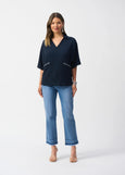 front view of plus size Joseph Ribkoff Seersucker Boxy Hi-Lo top in Midnight