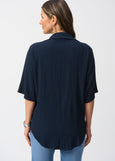 back view of plus size Joseph Ribkoff Seersucker Boxy Hi-Lo top in Midnight